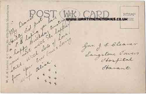 <p>Postcard to JS Cleaver while staying at Langstone Towers